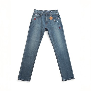 江戶勝｜加大碼｜男裝｜經典繡花丹寧窄管直筒褲