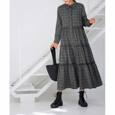 スタイルデリ ステッチチェック柄ティアードワンピース レディース ブラック 02 Style Deli 通販 Lineポイント最大get Lineショッピング