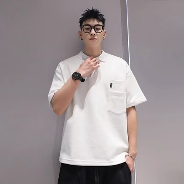 POLO衫男士 純色簡約口袋休閑POLO衫日系復古百搭翻領短袖T恤 POLO衫短袖男生休閑T恤上衣 痞帥POLO衫男