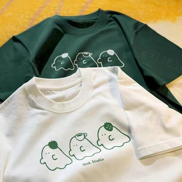 現貨隔日到！重磅純棉短袖t恤  韓系卡通幽靈印花短袖 夏季超百搭休閒T恤 寬鬆大尺碼上衣 下半身失蹤 男女同款短袖上衣