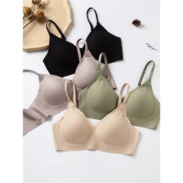 真絲無痕無鋼圈文胸 薄款光面V型純色內衣軟支撐貼合透氣搭扣胸罩