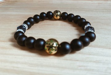 【琉璃系列】鏤空金綠色琉璃黑磨砂手鍊