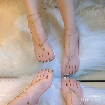 ✨限時下殺✨高級感原創腳環腳鏈女腿鏈飾品性感異域風情足鏈銀色潮純慾腳背鏈