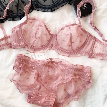 Xuan♥內衣女純慾甜美愛心刺繡超薄軟鋼圈聚攏上託大胸顯小透氣文胸00