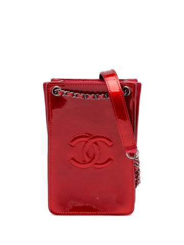 CHANEL Pre-Owned - 2014 CC-embossed phone crossbody bag - women - Patent Leather - One Size - Red