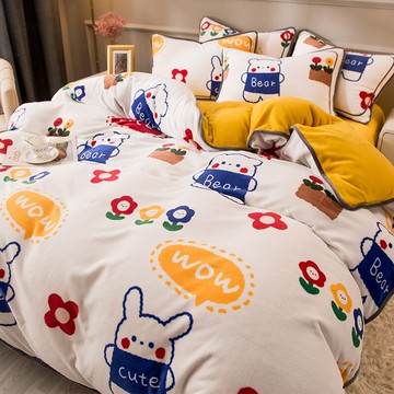 加厚卡通牛奶絨四件套冬季珊瑚絨被套床單雙面絨法蘭絨床笠三件套