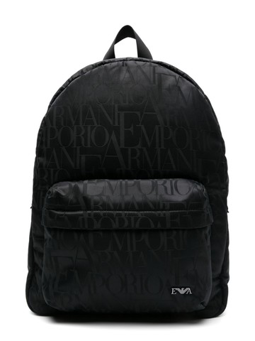 Emporio Armani Kids - logo-jacquard laptop backpack - kids - Polyester/Polyamide/Cotton - One Size - Blue