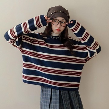 現貨★圓領橫條落肩毛衣(共2色)1125 【NR2416】