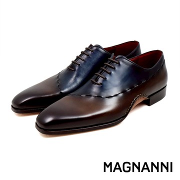 【MAGNANNI】質感壓線刷染雙色綁帶牛津鞋 藍棕色(25695-TANA)