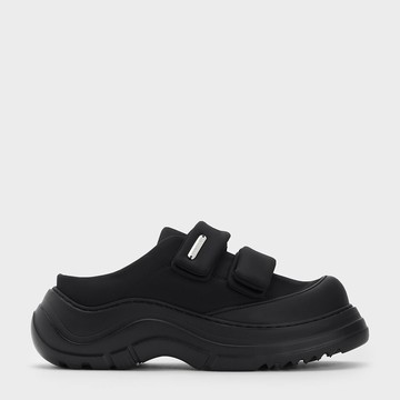 雙粗帶拼接厚底懶人拖鞋