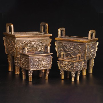 【新店鉅惠】銅鼎香爐擺件 四足雙耳龍紋鼎家用香爐仿古寶鼎供奉供佛大