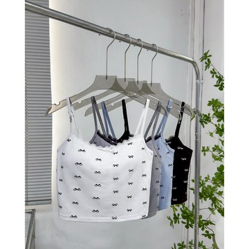 【太妮絲R263】現貨 蝴蝶結 細肩背心 胸墊 背心 內搭上衣 針織小可愛 蕾絲 領口 短版 背心 內搭 顯瘦 細肩帶