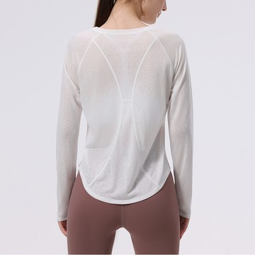 Wmuncc 萊賽爾天絲雪花棉專業四針六線運動上衣罩衫女 跑步健身瑜伽服秋