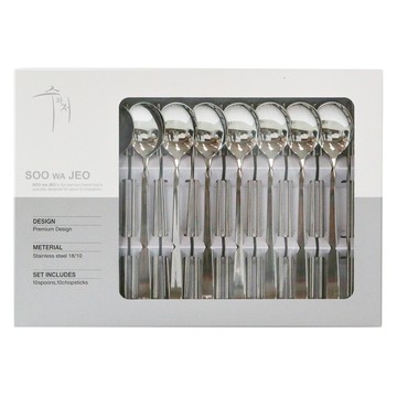 LIHAN Neo Round 韓式湯匙扁筷組  湯匙 10支 + 筷子 10支  銀色  1組