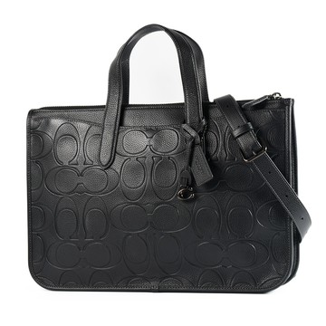 COACH 專櫃男款 鵝卵石紋壓印LOGO手提/斜背二用公事包-黑色