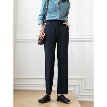 很好看的藍,春夏直筒褲女韓版高腰顯瘦通勤西裝褲休閑寬松長褲