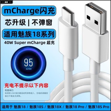 適用魅族18Spro數據線40W瓦閃充魅族18pro手機Type-c充電線插頭18X充電器加長快充線充電線