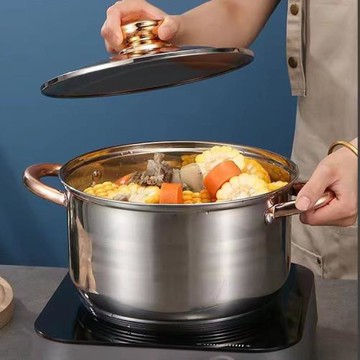 不銹鋼湯鍋家用平底不粘鍋加厚復底雙耳奶鍋寶寶輔食鍋電磁爐通用