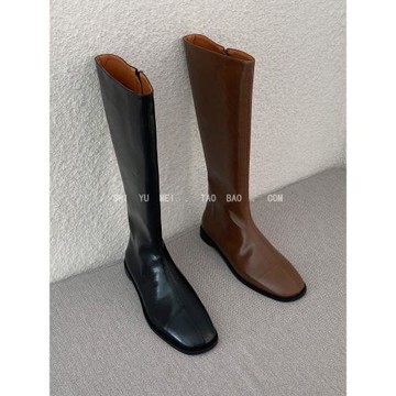 飾與美韓國東大門秋冬季新款圓頭低跟純色側拉鏈顯瘦高筒長靴女潮