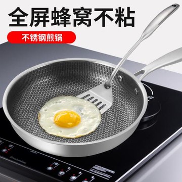跨境不銹鋼全面屏蜂窩煎鍋家用煎雞蛋牛排烙餅電磁爐不粘平底鍋