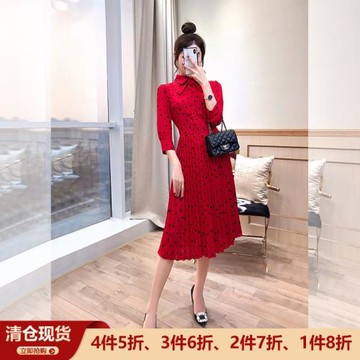 赫本小紅裙襯衣2026馬年女裝春裝紅裙百褶裙雪紡襯衫紅色連衣裙