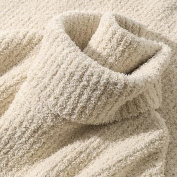 米色高領毛衣女秋冬寬松加厚珊瑚絨針織衫保暖半邊絨內搭打底衫