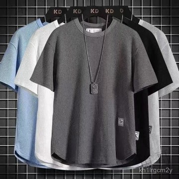 新浪來襲 🐢40-110kg華夫格 冰絲 弧形 上衣 男 夏季 薄款 男士短袖 T恤 寬鬆 大碼 透氣 運動T恤 UHH