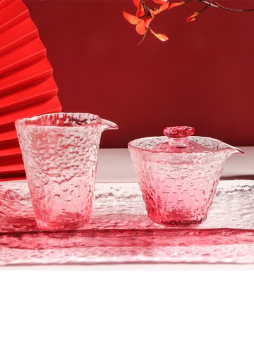 冰露粉色主人杯冰凍燒品茗杯玻璃女款茶具上神單杯小茶杯蓋碗公杯