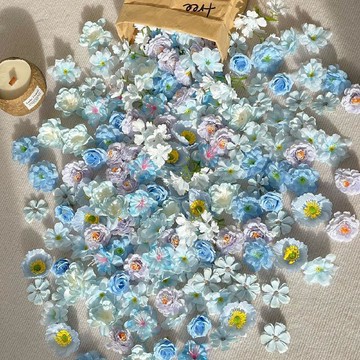 藍色小花朵 仿真花混搭材料頭飾花環絹花diy手工材料桌面裝飾佈景  永生花