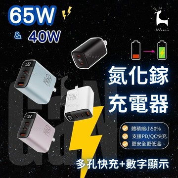65W氮化鎵數字顯示充電器 2C1A 雙typec 三孔快速充電 快充頭 QC充電頭 氮化鎵 Gan PD65W 全電壓
