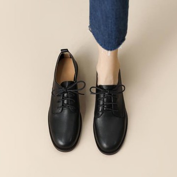 Diao'er 巨巨好穿~ 英倫系帶樂福鞋女學院黑色小皮鞋軟底平跟單鞋