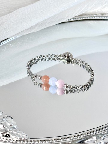 夏日慕戀五行水晶手鍊 - 醫療鋼配澄月光/藍紋瑪瑙/紫鋰輝