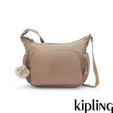 『牛角包』Kipling 淺棕褐色輕巧多袋實用側背包-GABB S