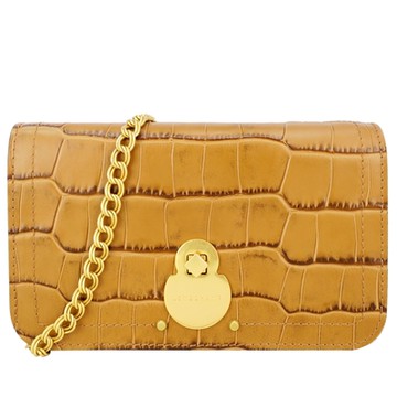 LONGCHAMP CAVALCADE系列鱷魚紋牛金屬轉扣鍊帶斜背包(黃褐)