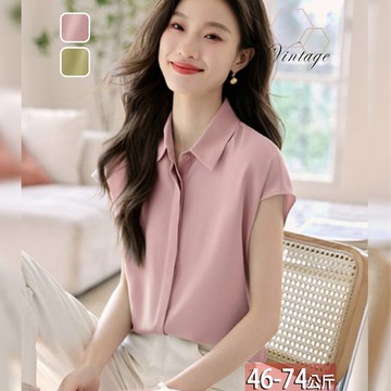 翻領單色暗門襟連肩袖襯衫(2色) M-2XL【104126X】【現+預】☆流行前線☆