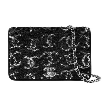 Chanel 香奈兒 展示品 亮片雙C銀釦斜背包WOC(AP3506-黑)