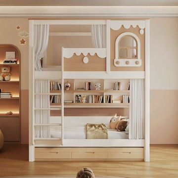 免運公司貨 樹屋床 兒童床 北欧高低床 双层床 加高护栏儿童床 同宽上下铺子母床 城堡树屋上下床 可開發票 全館五折 工廠現貨直銷 新品特價 z11012