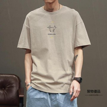 寬松t恤男士短袖t恤圓領印花半袖韓版純棉【聚物優品】