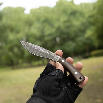 G&B 日本出口木柄小刀大馬士革彎刀防身刀水果刀戶外燒烤刀不銹鋼