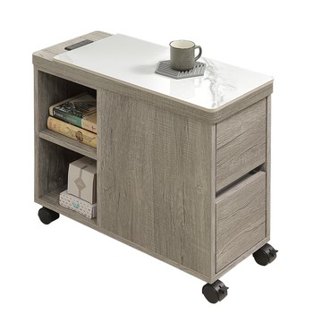 Homelike 喜家居灰橡色岩板附插座活動沙發邊櫃(2504)
