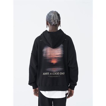 harshandcruel 落日風景攝影街頭寬松潮流休閑加絨連帽衛衣男