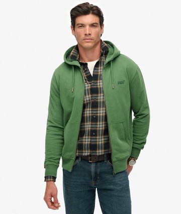 Superdry Men's Essential Logo Half Brushed Zip Hoodie Green Size: M