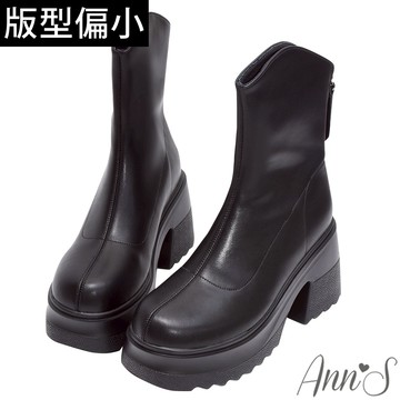 Ann’S女團長腿不是夢-顯瘦V口真皮超高厚底短靴9cm-黑(版型偏小)