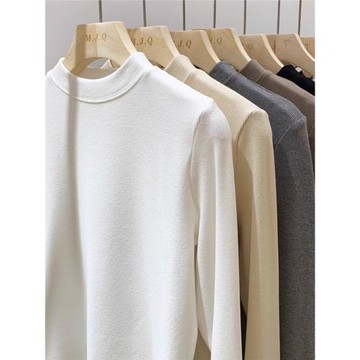 春秋冬新款慕斯羊絨小半高領長袖T恤百搭打底衫基礎款內搭上衣潮