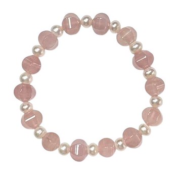 【喨喨飾品】高貴典雅天然珍珠/粉晶六面鼓珠 精品手鍊A521