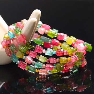 冰種體-方糖原礦碧璽手鏈 全彩無暗碧 碧璽手串女 秒空既無