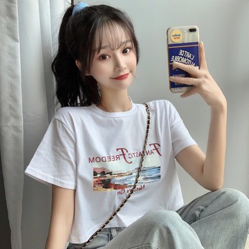 超火cec短袖t恤女ins韓版泫雅學生修身顯瘦原宿短款露臍半袖上衣