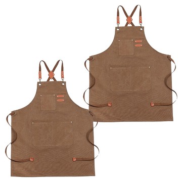 防水工作圍裙 帆布材質 耐刮耐髒 肩帶圍裙  卡其色  2件