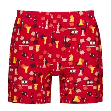 DADADO-棋開得勝 M-3L印花四角男內褲(紅) 天然絲光棉-吸濕排汗-GHQ319RS