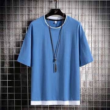 時尚多色．假兩件五分袖短袖T恤 / 男女可穿 / 100%純棉 / 8色 / M到3XL【QTJBY8169】